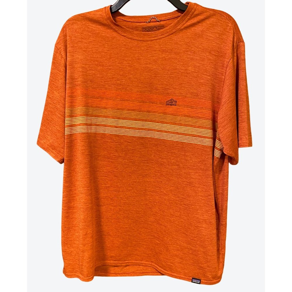 Patagonia Men's Large Short Sleeve Crew Neck Orange Striped Shirt